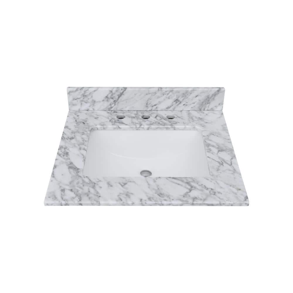 Home Decorators Collection 25 in W x 22 in D Bianco Carrara White Marble Vanity Top with White Basin