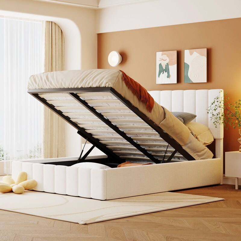 Lift Up Storage Bed Full/Queen Size  Upholstered Platform Bed Frame with a Hydraulic Storage System and Tufted Headboard