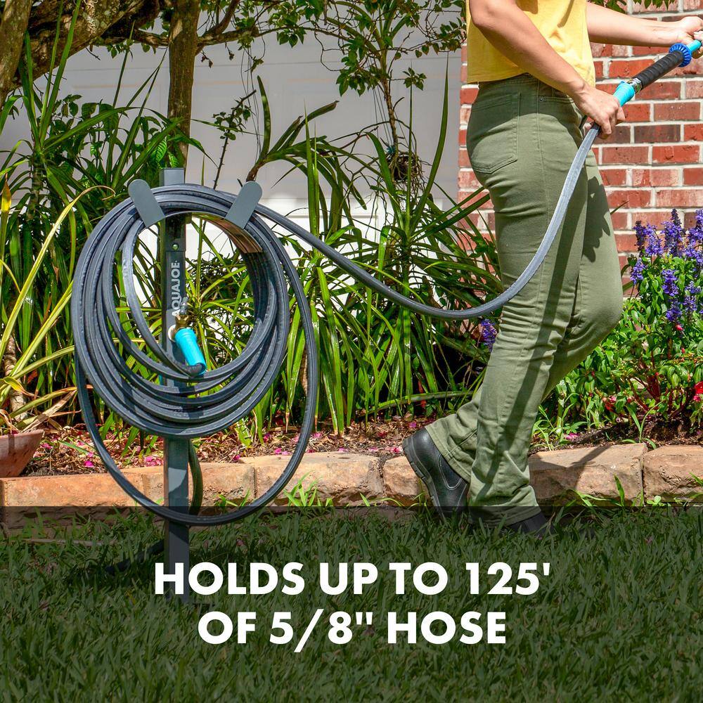 AQUA JOE 125 ft. Capacity Garden Hose Stand with Brass Faucet SJ-SHSBB-GRY