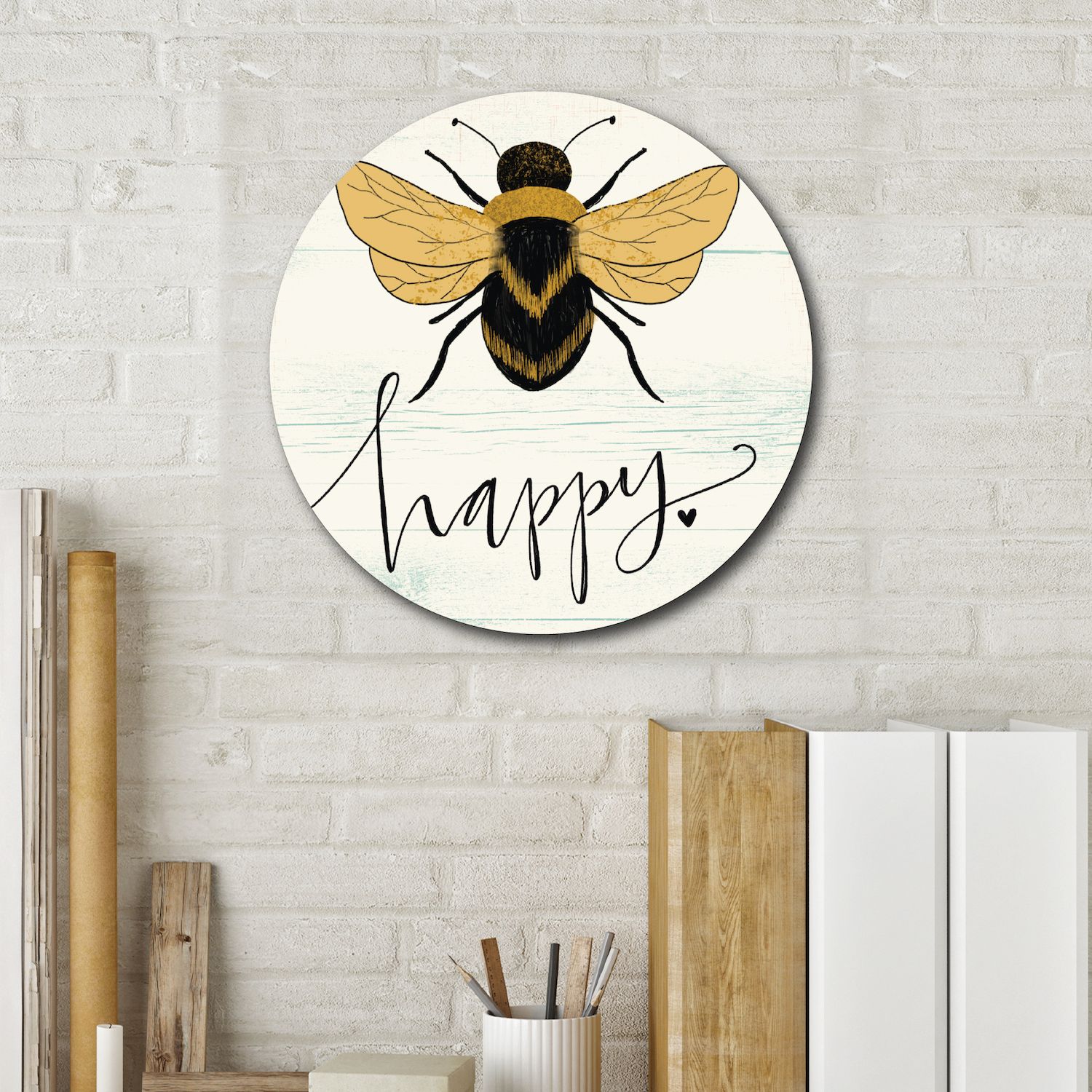 Courtside Market Bee Happy Circular Board Wall Art