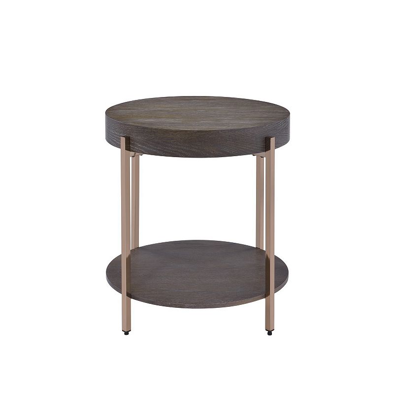 Wood and Metal End Table with 1 Shelf， Brown and Champagne