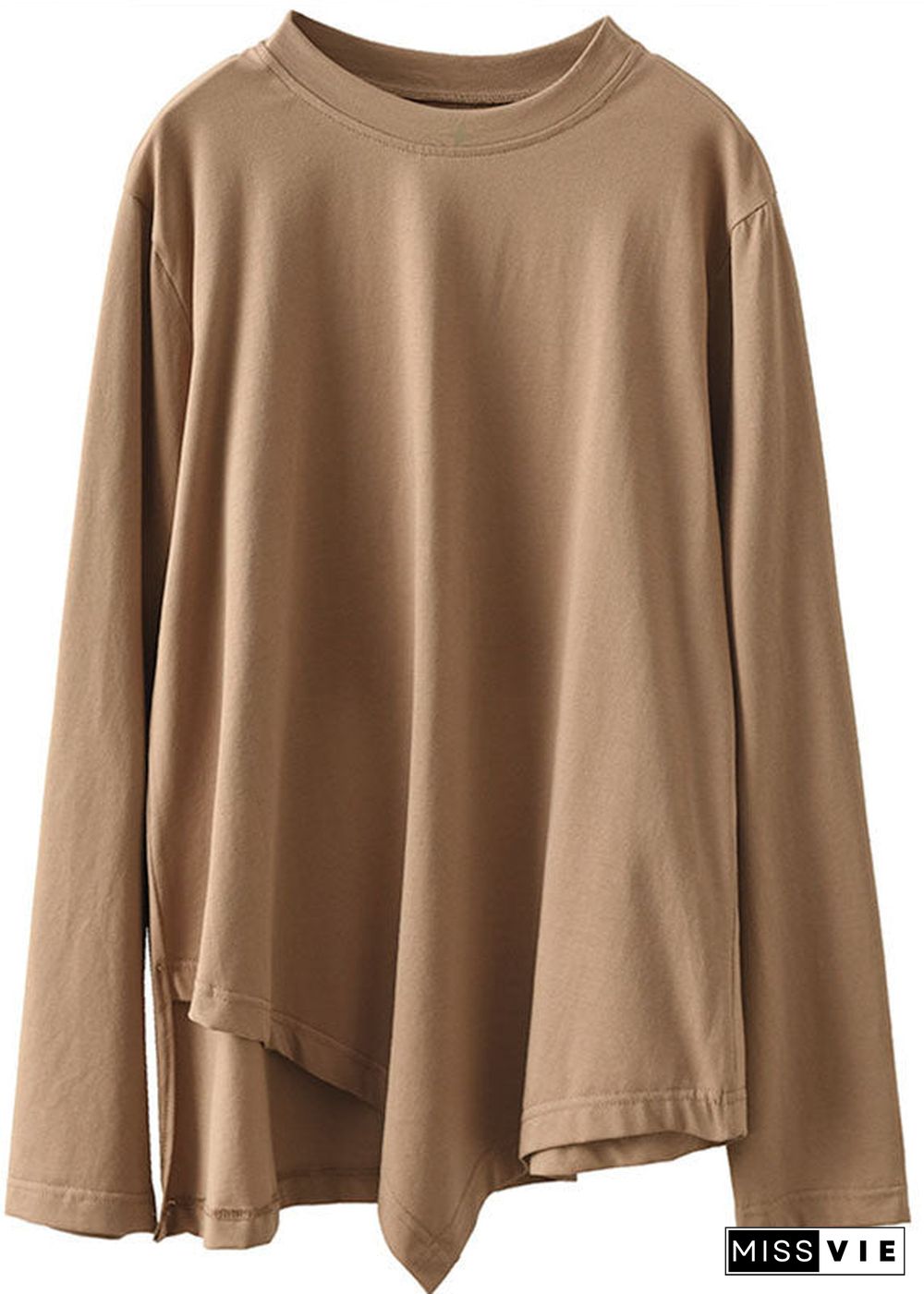 Khaki Oversized Cotton Shirt Top Asymmetrical Design Spring