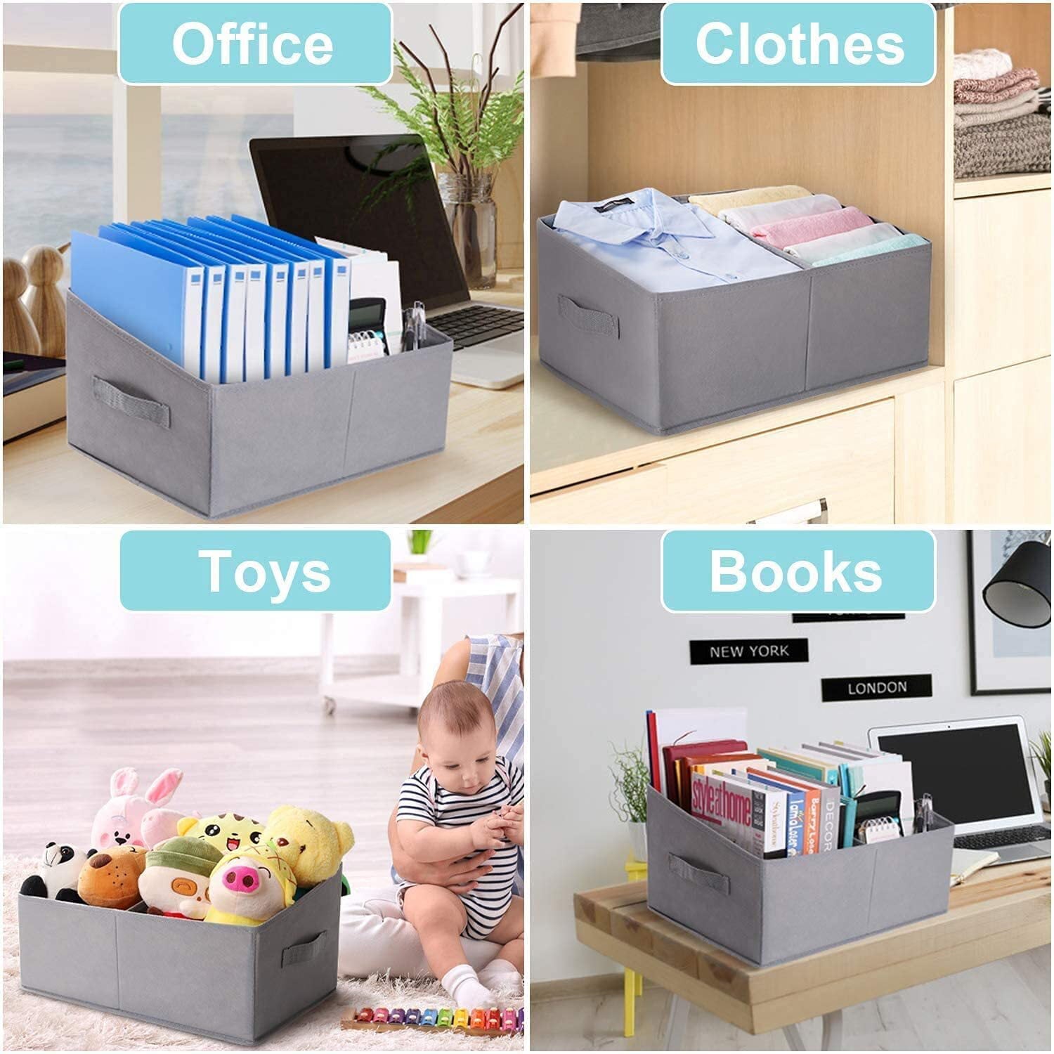 DIMJ Closet Organizer Storage Bins, 3 Pcs Fabric Cube Baskets Collapsible Trapezoid Organizer Box for Bedroom Bathroom, Clothes, Baby Toiletry, Toys, Towel, DVD, Book, Home Organization, Light Gray