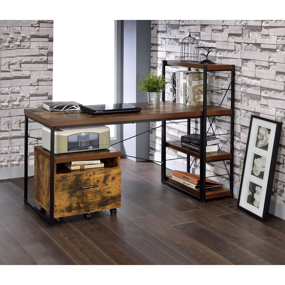 Industrial Style File Cabinet in Weathered  Wooden Top/ Metal Leg  For Offoce  Easy Assemble  Weathered Oak   Black