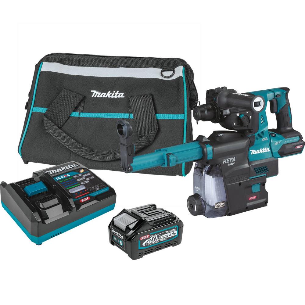 Makita 40V max XGT Rotary Hammer Kit Brushless Cordless 1 1/8 AVT with Dust Extractor accepts SDS PLUS bits AFT AWS Capable