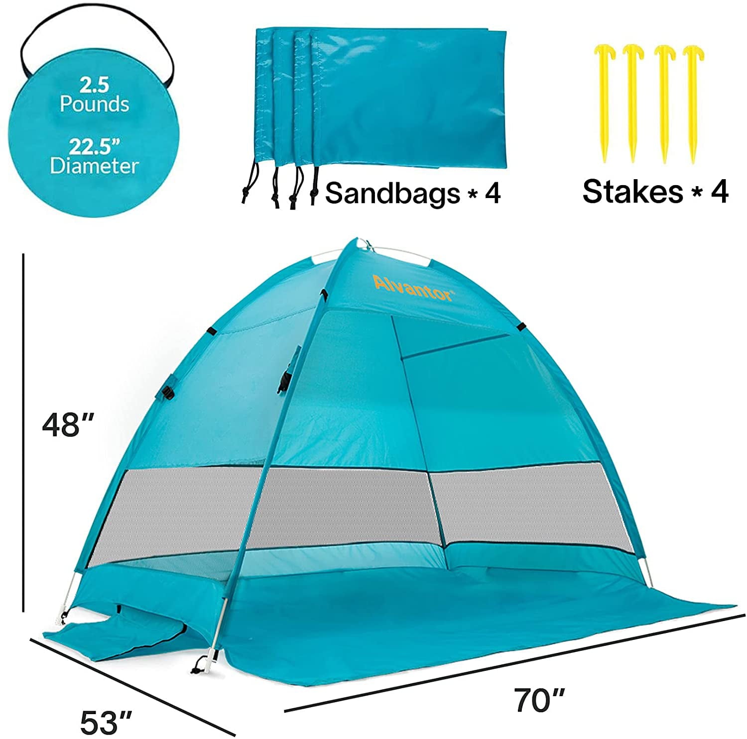 Alvantor Beach Tent Coolhut Plus Beach Umbrella Outdoor Sun Shelter Cabana Automatic Instant Pop-Up UPF 50+ Sun Shade Portable Camping Canopy Easy Set Up Light Weight Windproof