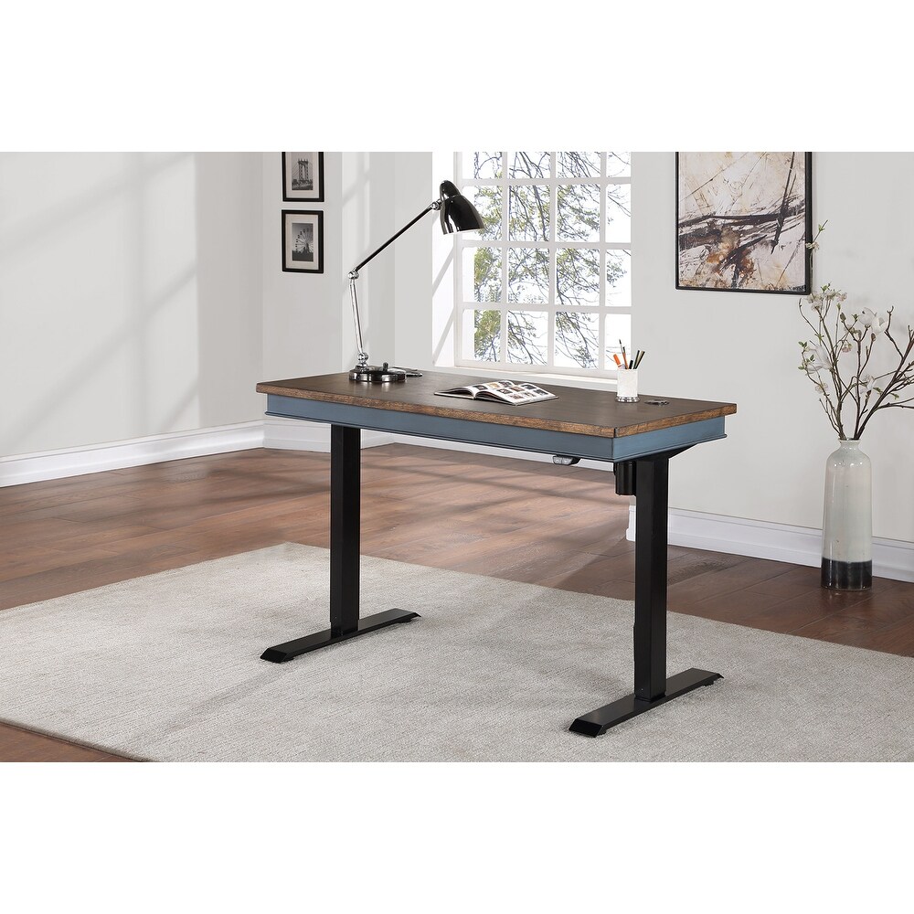 Farmhouse Electric Sit/Stand Desk  Height Adjustable Table  Blue