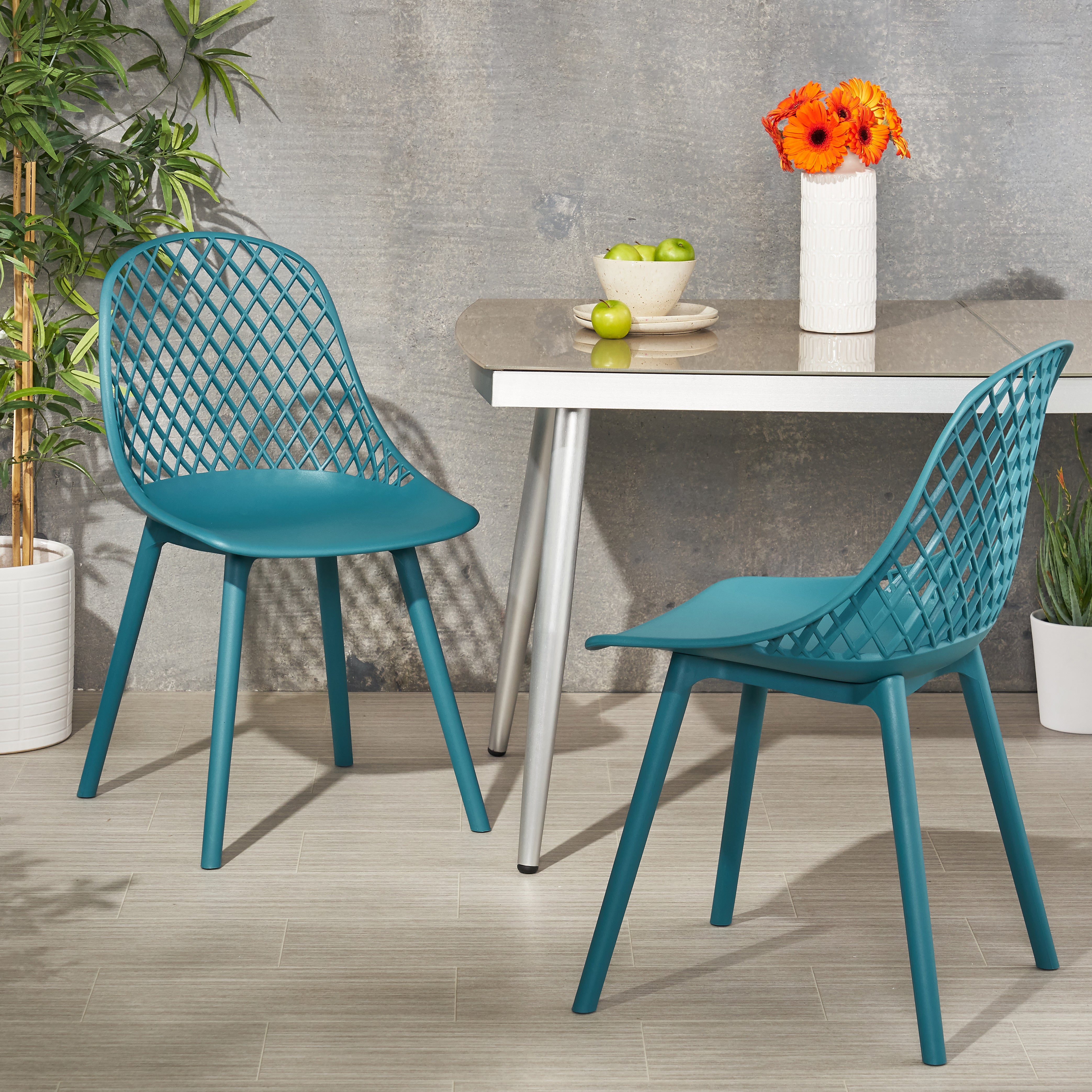 Lucy Outdoor Modern Dining Chair (Set of 2)