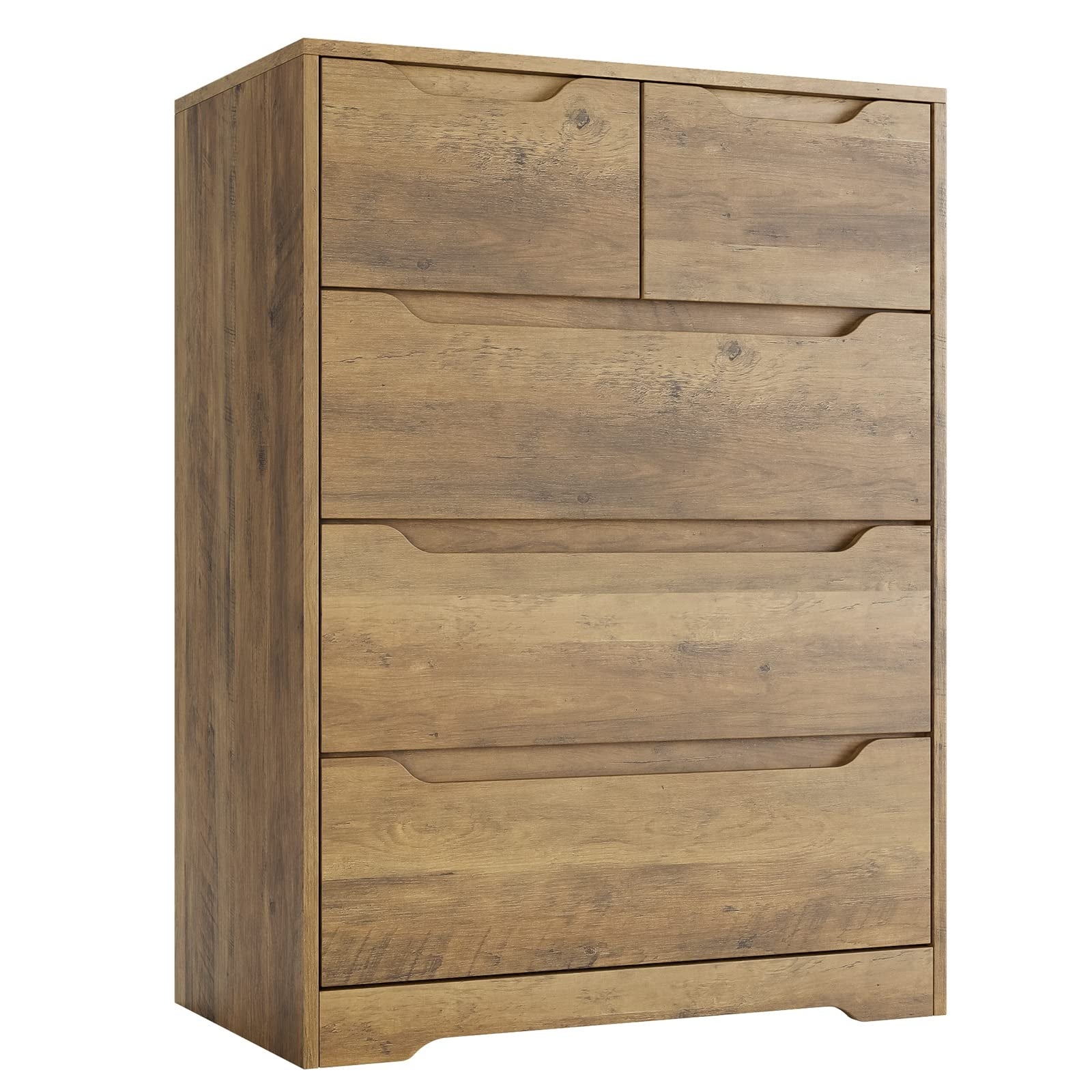 Modern 5 Drawer Dresser， Chest of Drawers with Storage， Wood Clothing Organizer with Cut-Out Handles， Accent Storage Cabinet - - 37668540