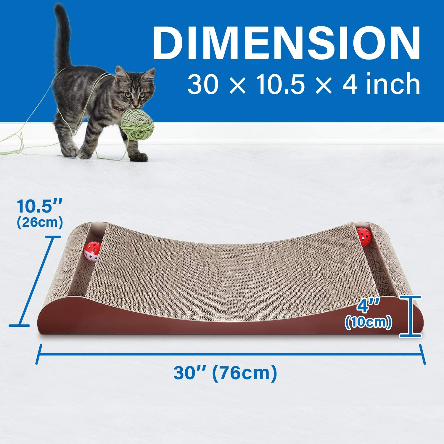 ScratchMe Cat Scratcher Cardboard Lounge Bed with Bell Ball Toy and Catnip， Brown， 1-Pack