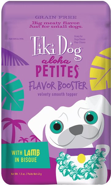 Tiki Dog Aloha Petites Flavor Booster Lamb in Bisque Grain-Free Wet Dog Food Topper， 1.5-oz， case of 12