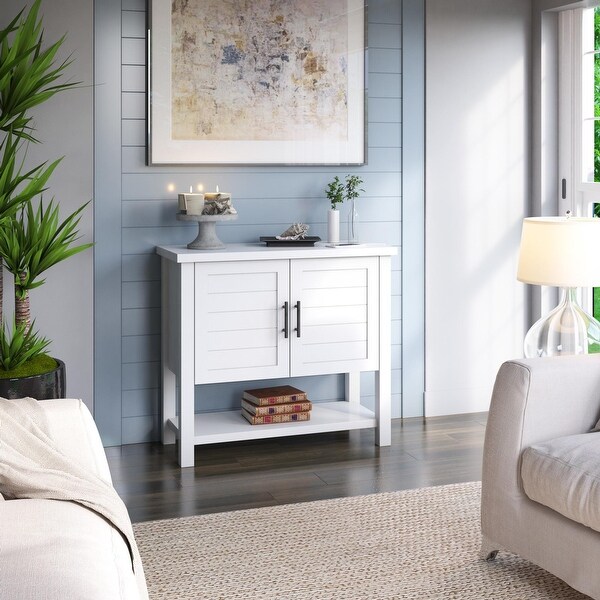 Console Table with USB Charging Ports and Louvered Doors