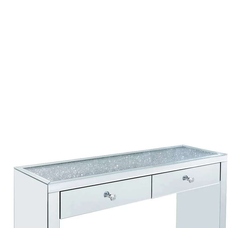 Wooden Console Table with 2 Storage Drawers and Faux Diamond Inlay， Silver