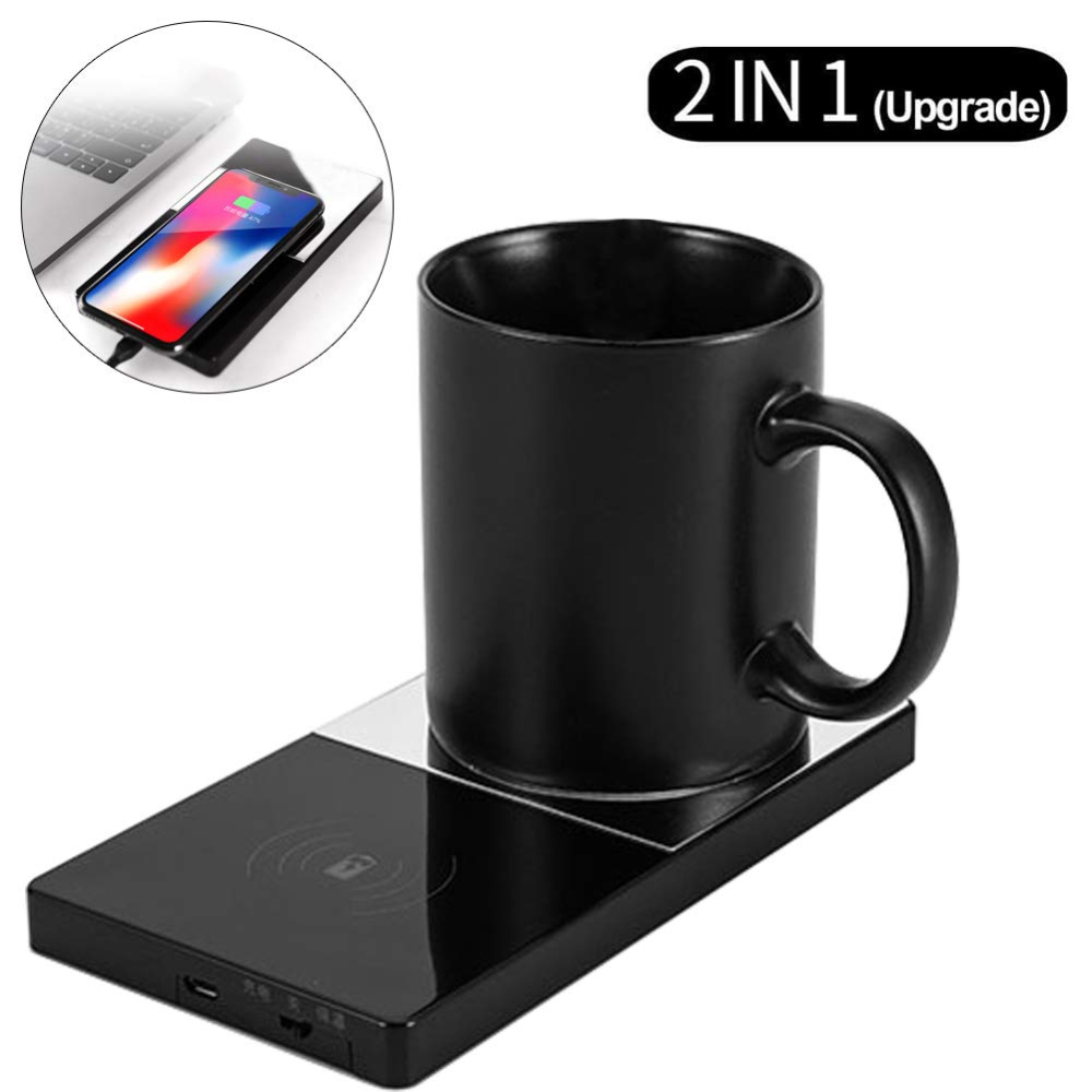 2 In 1 Heating Mug Cup Warmer Electric Wireless Charger for Home Office Coffee Milk 2 In 1  Portable Multifunction Electric Home Office Coffee Tea Warmer Wireless Charger Mug Warmer Kit Accessories