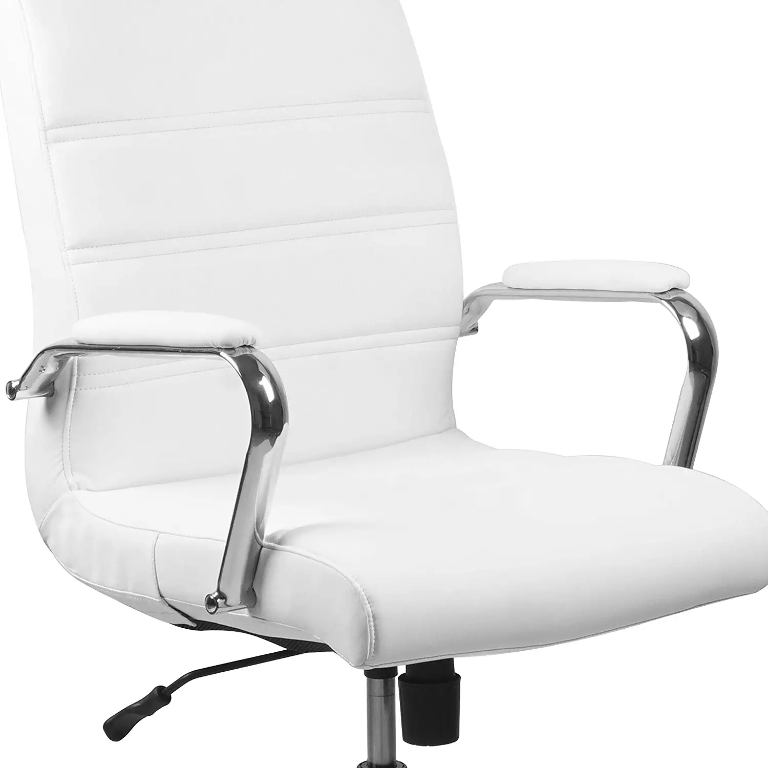 Flash Furniture GO2286MWH Mid-Back Desk Chair - White LeatherSoft Executive Swivel Office Chair with Chrome Frame - Swivel Arm Chair