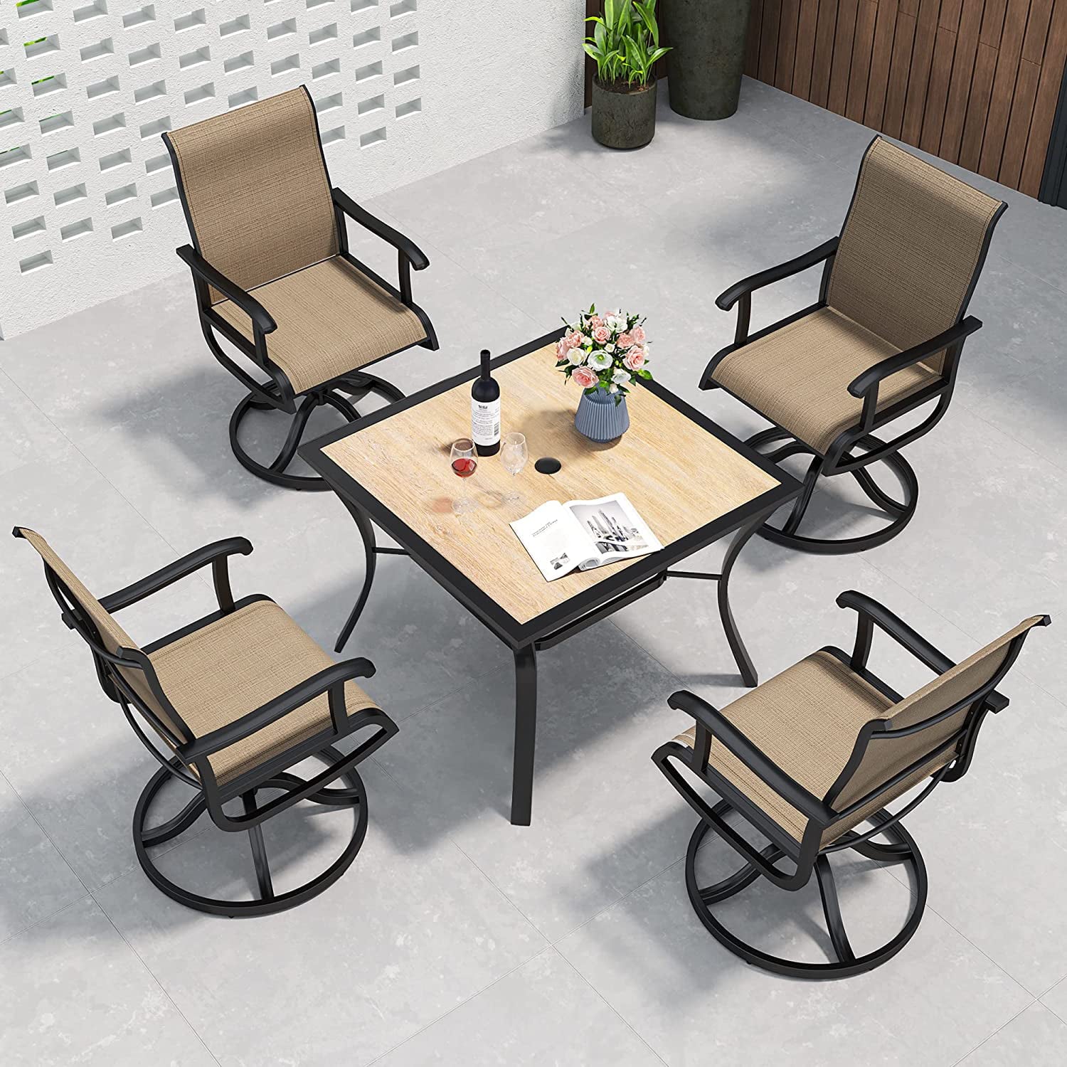 YITAHOME Patio Dining Set, 5-Piece Outdoor Patio Furniture Dining Set Including 37 Square Patio Dining Table and 4 Swivel Dining Chairs, Outdoor Dining Set Ideal for Patio Lawn Garden Porch