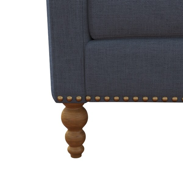 Linen Armchair Accent Chair with Bronze Nailhead Trim Wooden Legs Single Sofa Couch