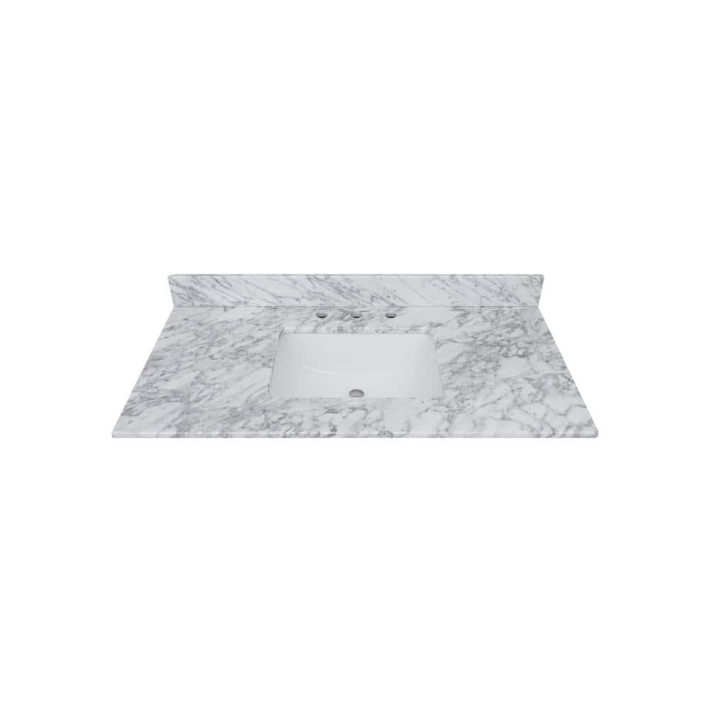 Home Decorators Collection 37 in W x 22 in D Bianco Carrara White Marble Vanity Top with White Basin