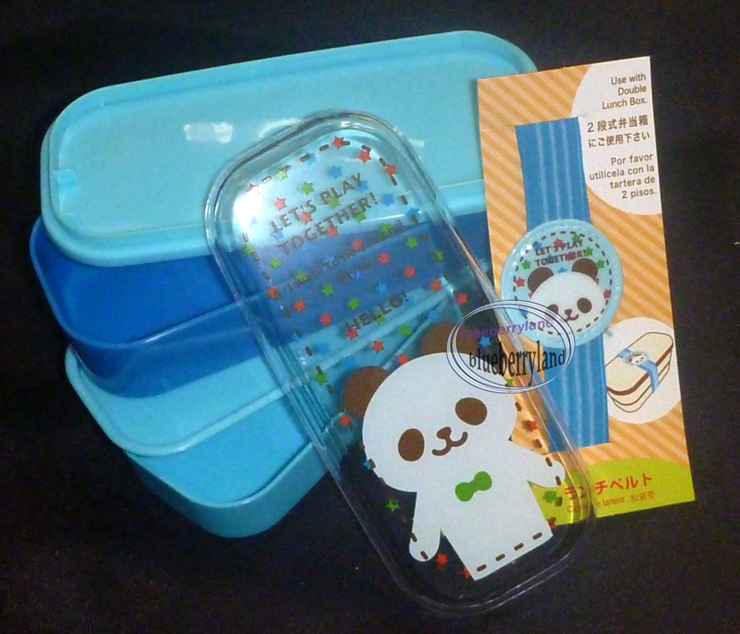 Japan Bento 2-Tier Lunch Box Set Belt fork spoon chopsticks kitchen lunchbox panda