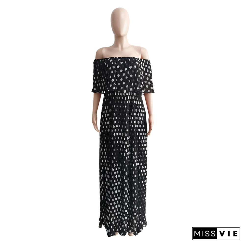 Bohemian Print Polka Dot Off Shoulder Maxi Dress