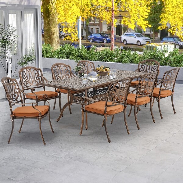 9Piece Outdoor Dining Set with 1 Table + 8 Chairs，AllWeather Aluminum Outdoor Patio Sets for Patio，Backyard，Garden