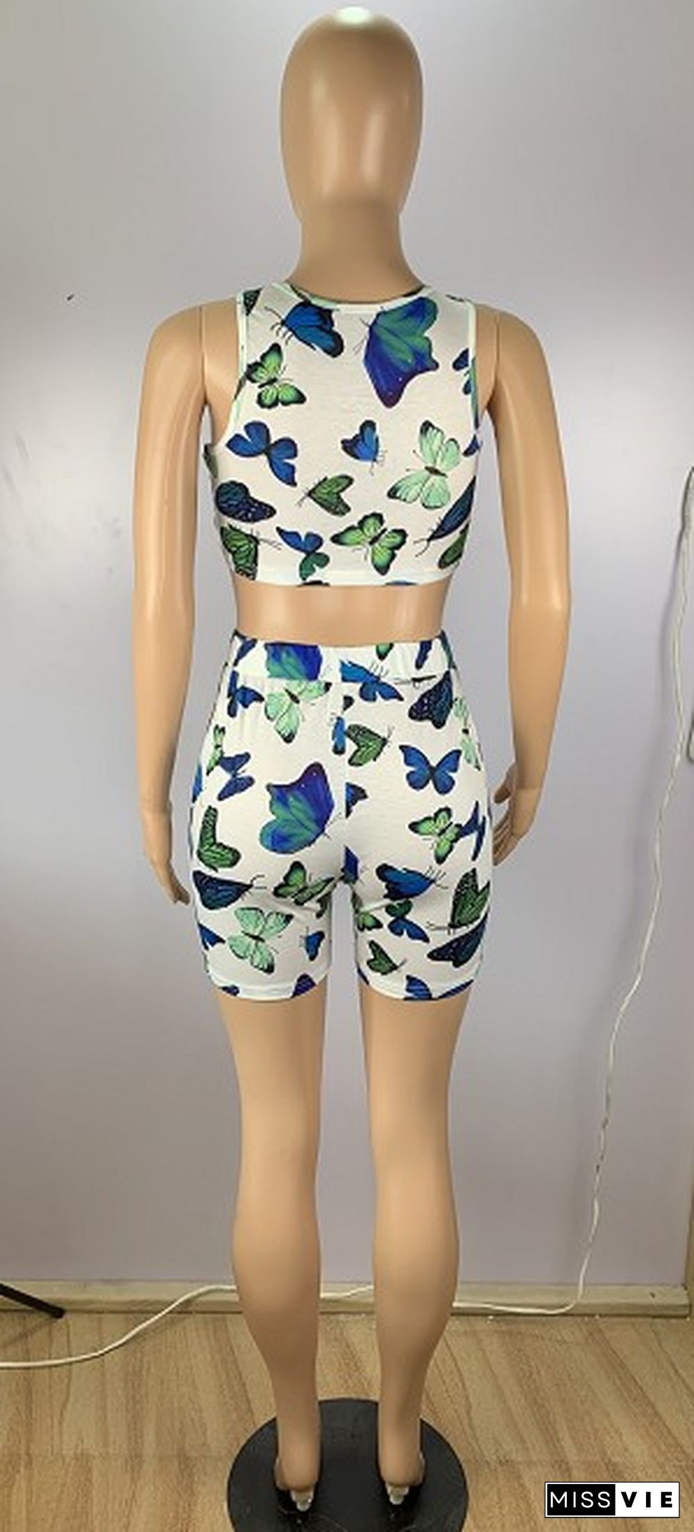 Sexy Butterfly Print Bodice Wrap Tight Shorts Two-piece Set