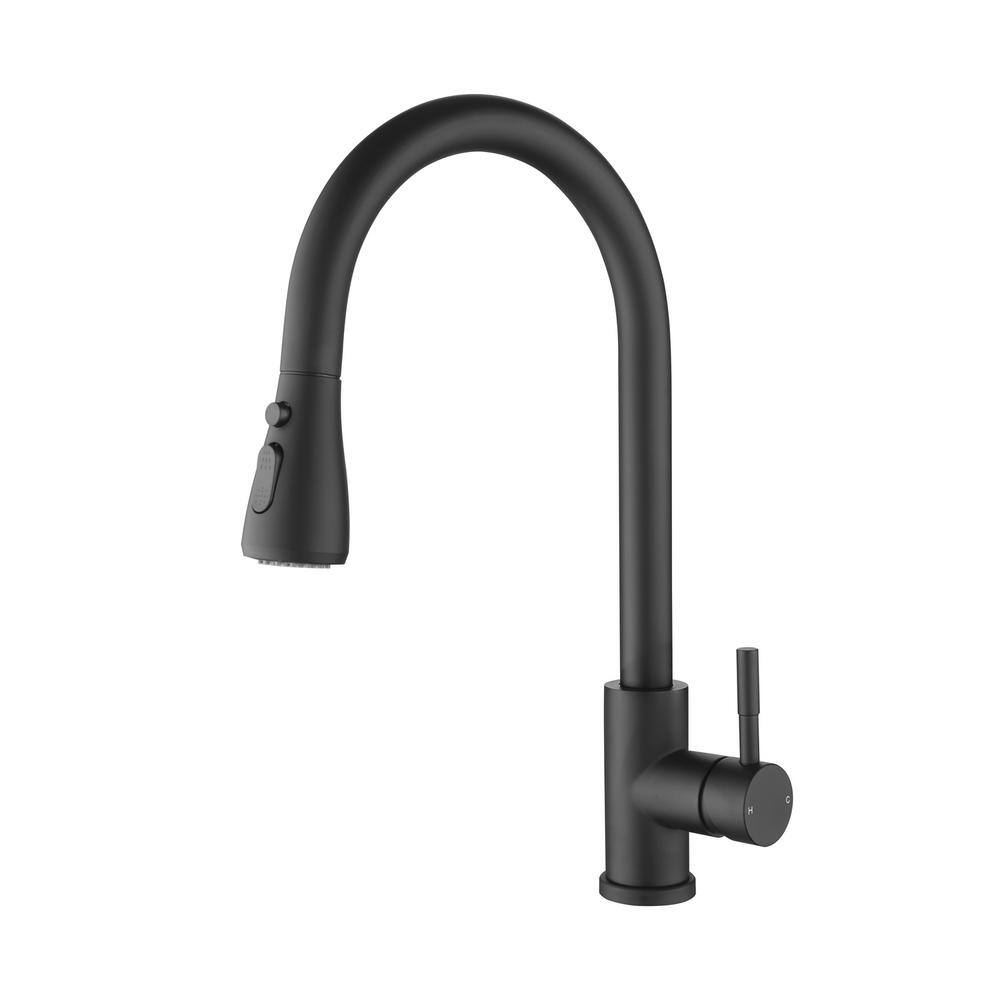 FORCLOVER Single-Handle Pull Out Sprayer Kitchen Faucet in Matte Black in Spot FRIMFTH17MB