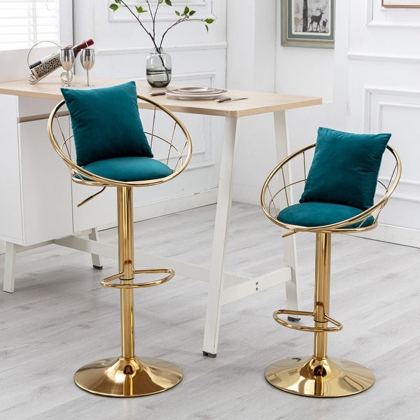 Swivel Velvet Bar Stools with Footrest and Pillow，set of 2