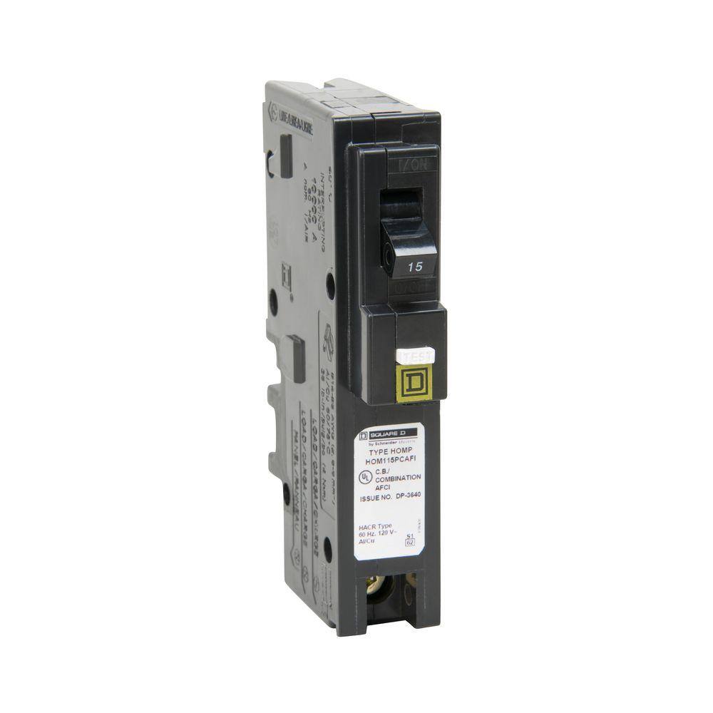 Square D Homeline 15 Amp Single-Pole Plug-On Neutral Combination Arc Fault Circuit Breaker(HOM115PCAFIC) HOM115PCAFIC