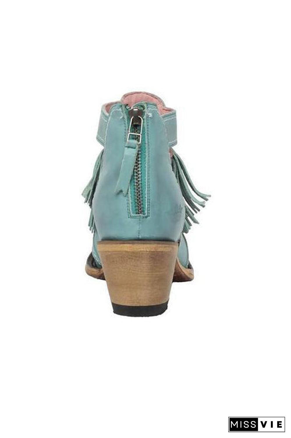 Hollow Tassels Chunky Heels Ankle Boots