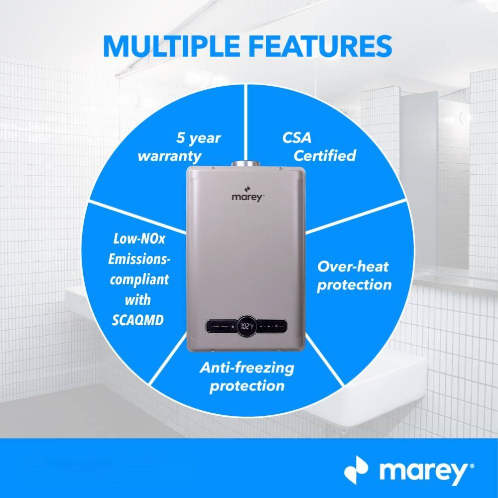 MAREY Whole house solution 8.0 GPM 199000 BTU's Residential Indoor Natural Gas Tankless Water Heater GA30NG