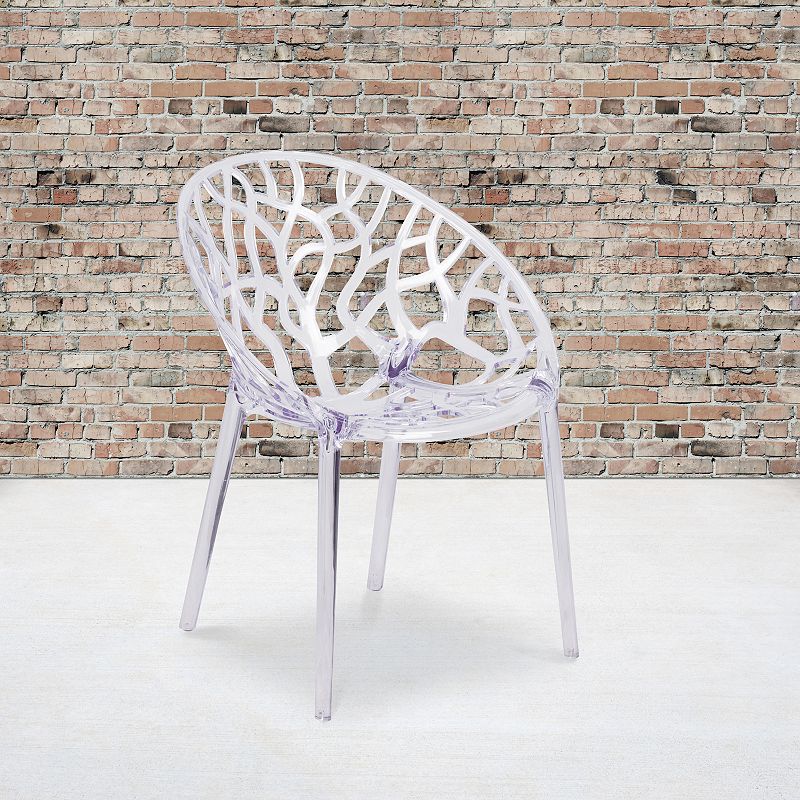 Emma and Oliver Transparent Oval Shaped Stacking Side Chair with Artistic Pattern Design