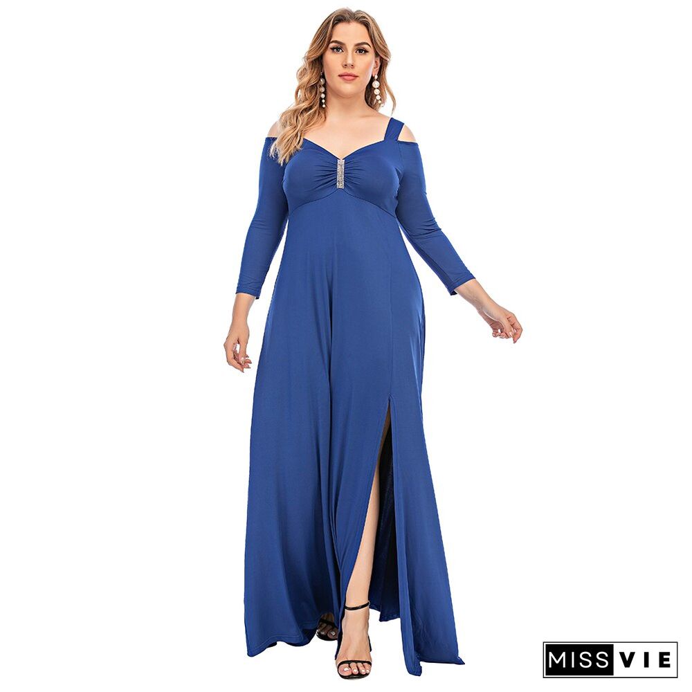 Sale Off Shoulder Maxi Dress 3/4 Sleeve Long Dresses for Women Sexy Dress Ladies Party Solid Vestidos Plus Size 6XL Autumn D30