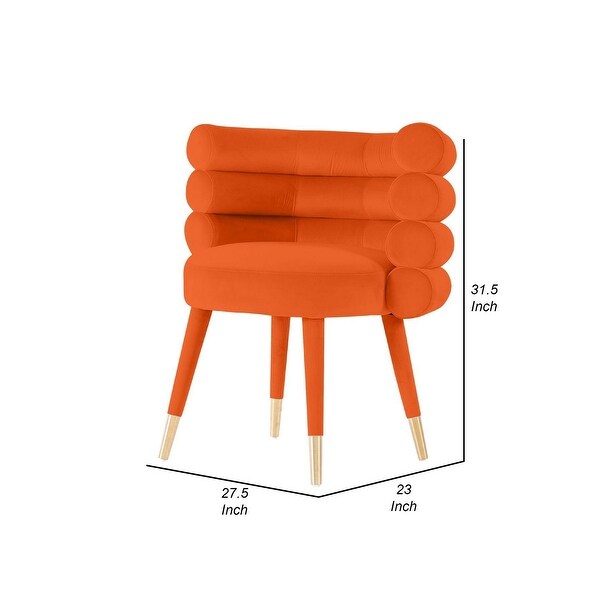 Cid 28 Inch Modern Accent Chair， Arched Rolled Back， Orange Velvet