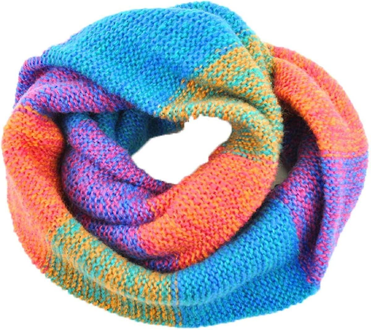 Women Colorful Neck Scarf Winter Knitted Loop Scarf Warm Wrap Cowl