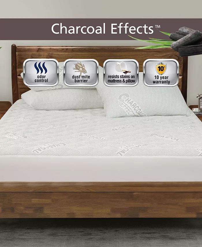 All-In-One Charcoal Effects Odor Control Cooling Fitted Mattress Pad， Full