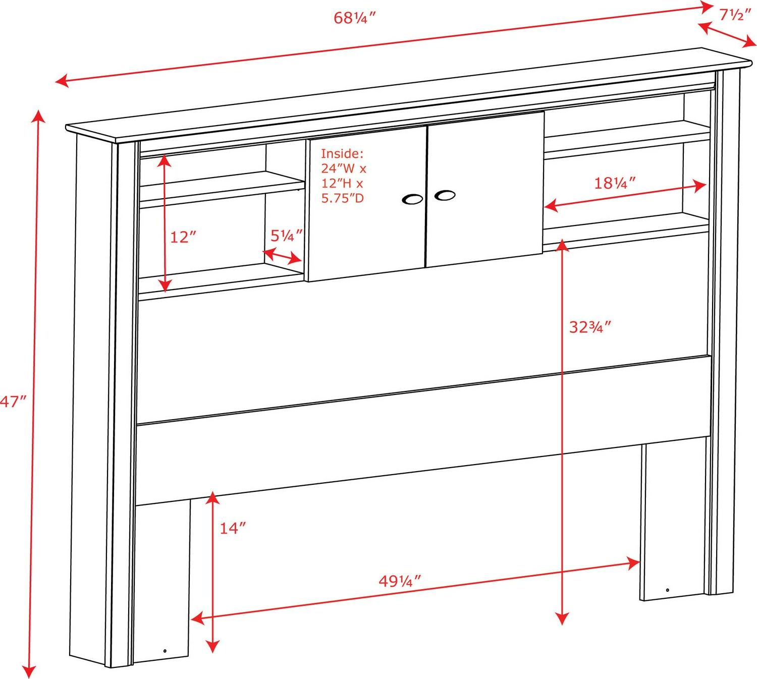 Prepac Kallisto Full/Queen Wood Bookcase Headboard with Doors， Black