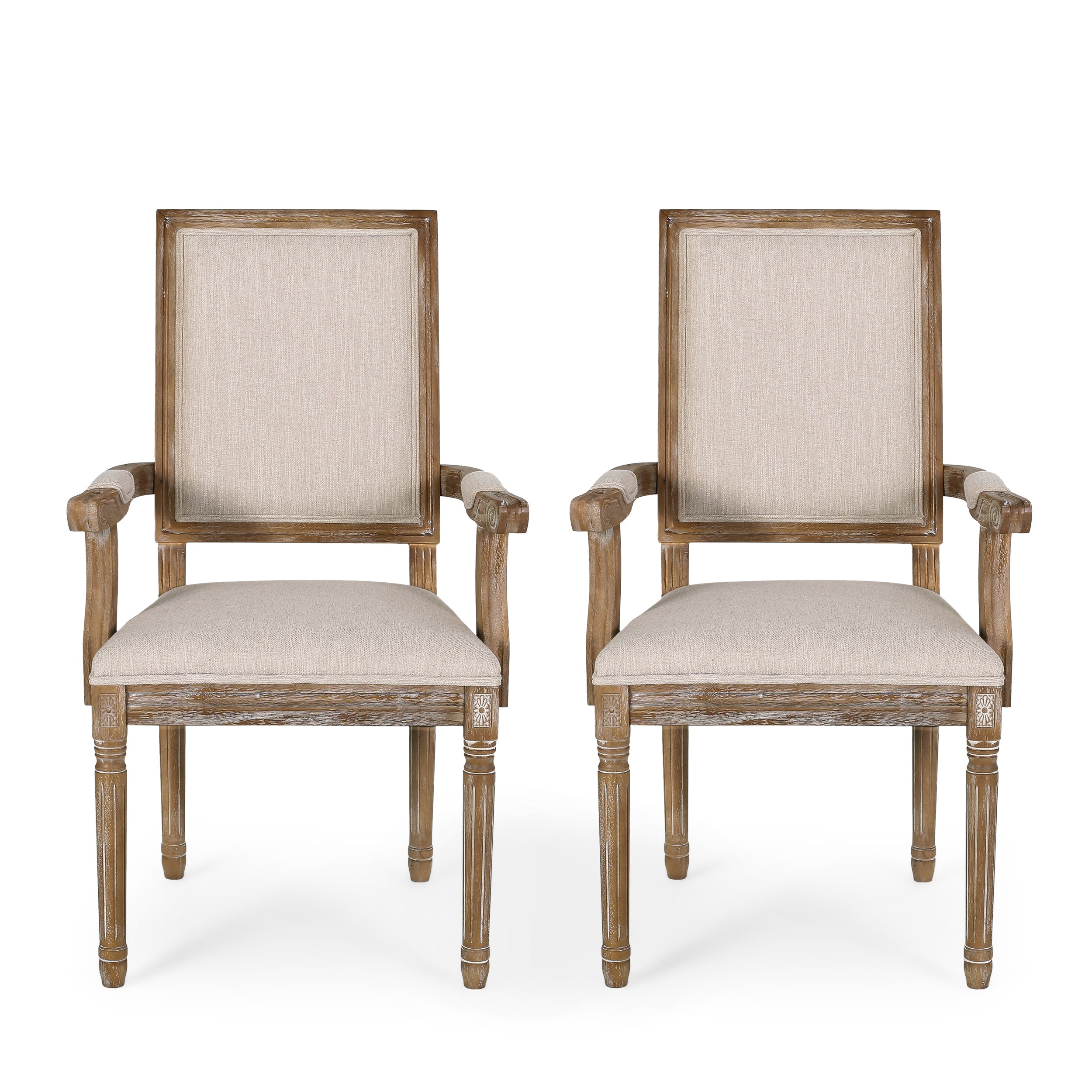 Ashlyn French Country Fabric Upholstered Wood Dining Chairs, Set of 2