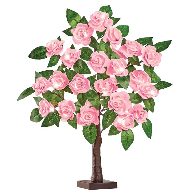 Collections Etc Lighted Tabletop Artificial Rose Tree And Greenery Decor