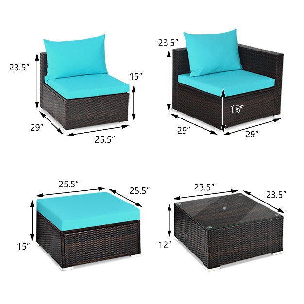 Costway 5pcs Patio Furniture Set Sectional Conversation Sofa Set W Coffee Table Blue