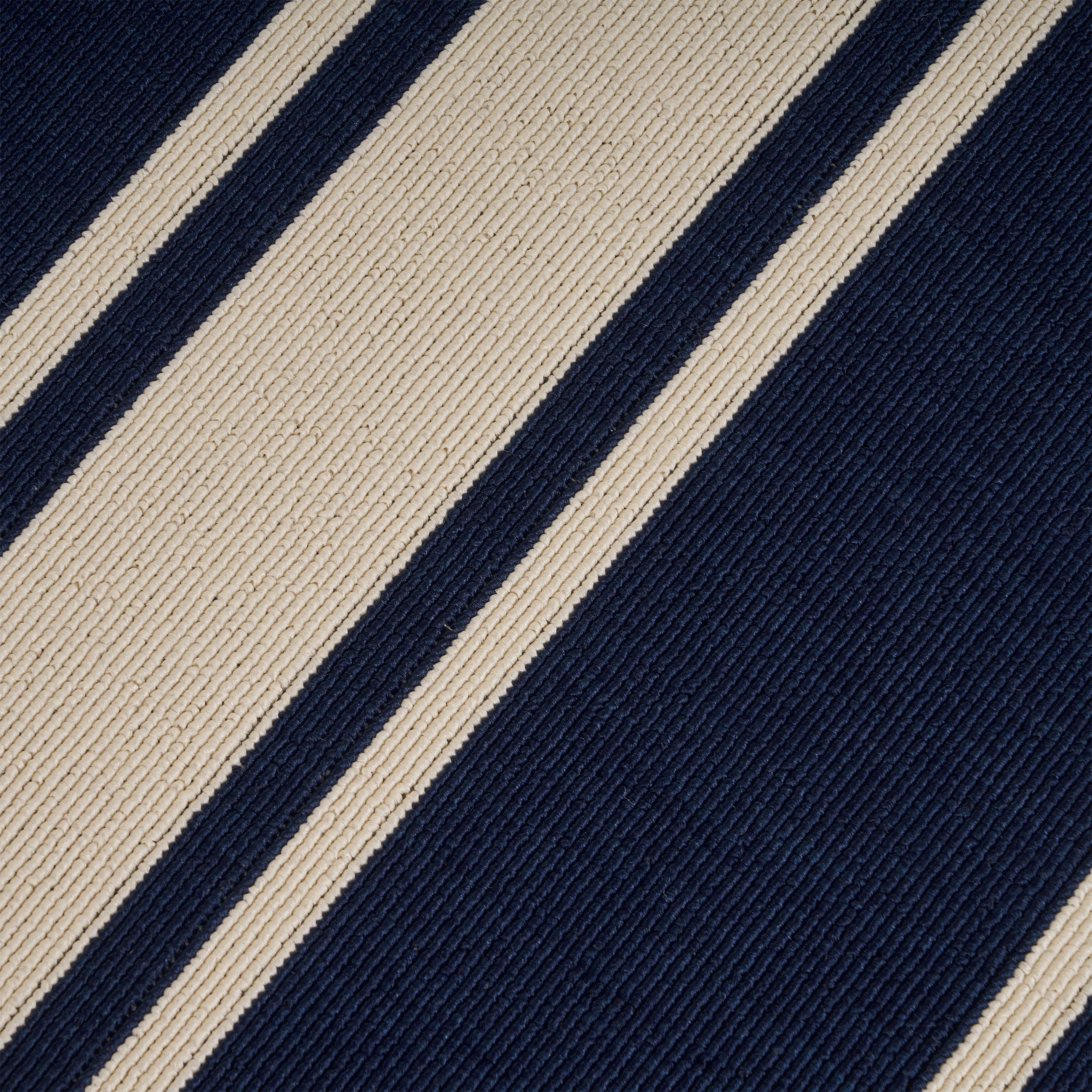 Julia Outdoor Stripe Area Rug, Navy and Ivory