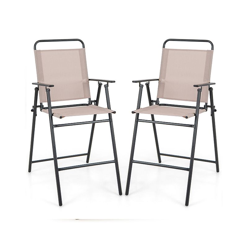 Set Of 2 Patio Folding Bar-height Chairs With Armrests And Quick-drying Seat-beige