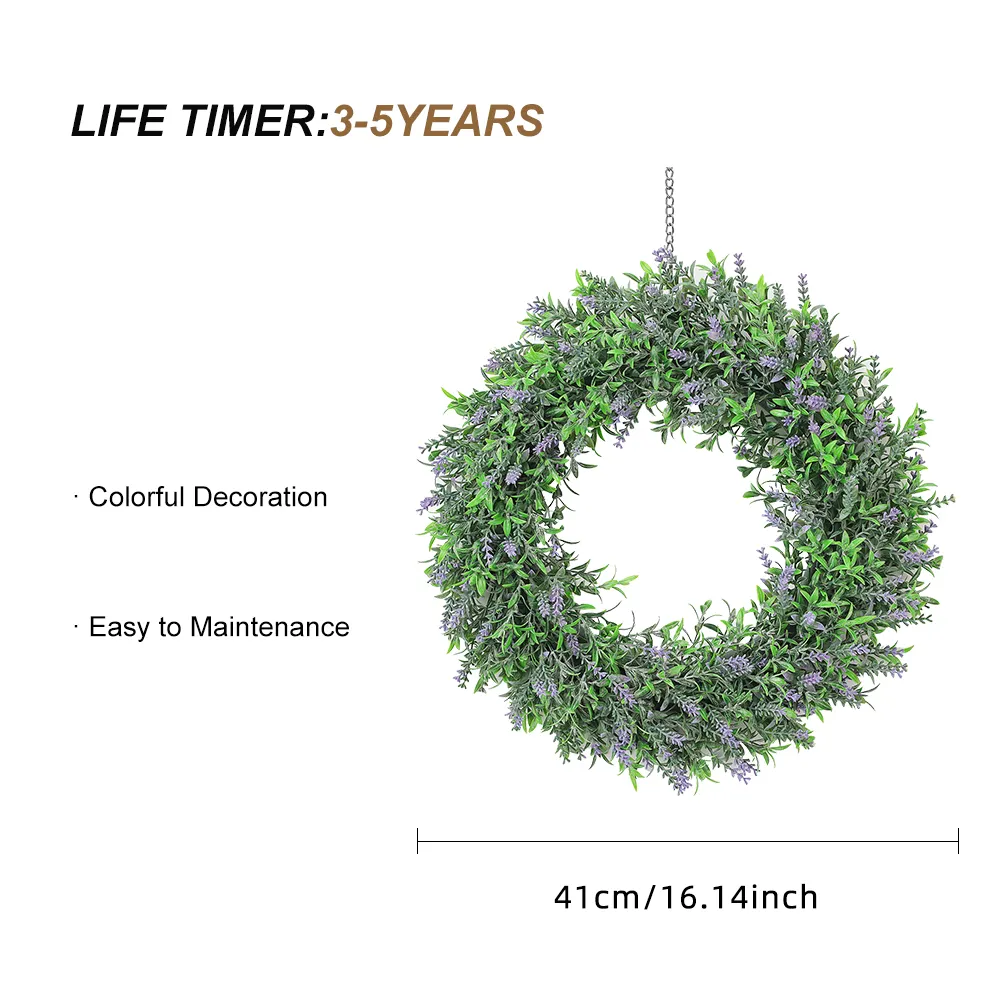 Hh 67 Garden Supplies Lavender Garland Artificial Green Plant PE Leaf Decorative Wreath for Door