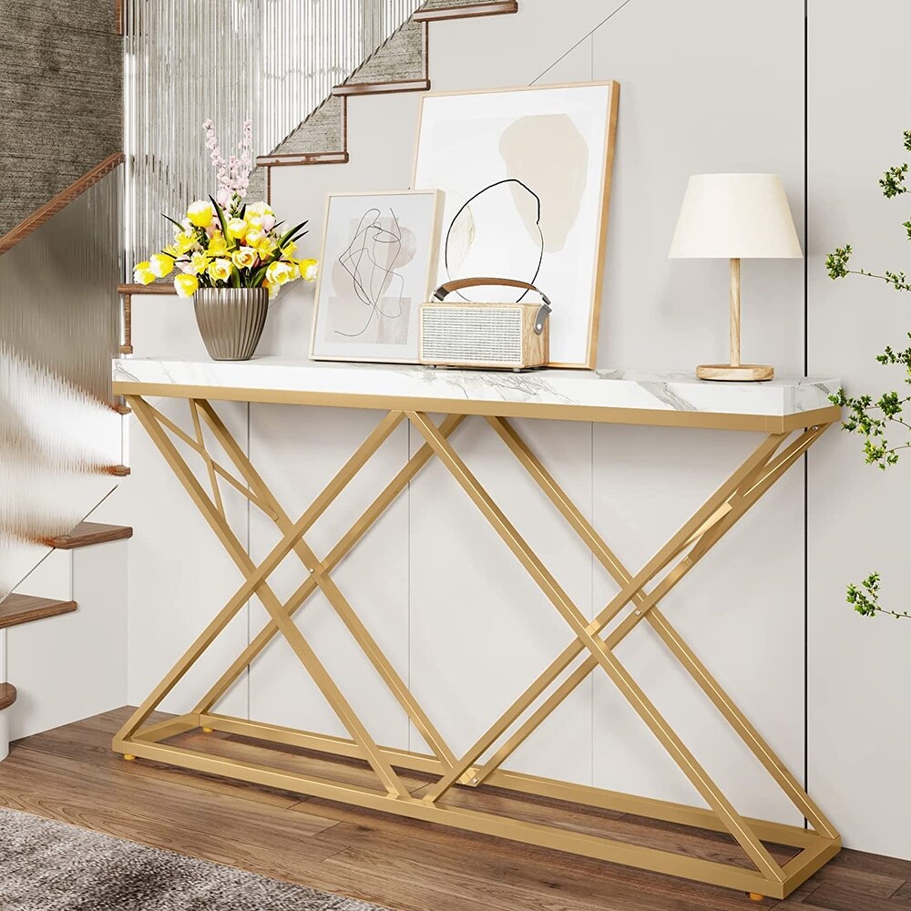 55 Inch Gold Console Table for Living Room  Entryway  Hallway