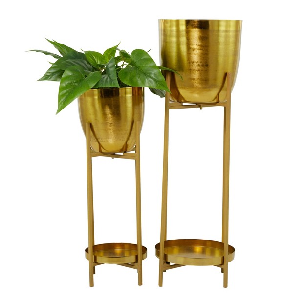 Cosmoliving By Cosmopolitan 2pc Modern Metal Planter Pots And Stands