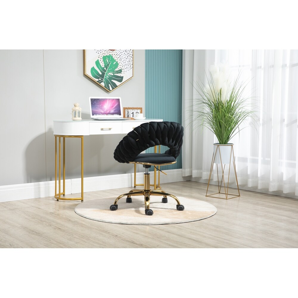 Modern Computer Office Chair  Adjustable Swivel Chair  Velvet Fabric Office Desk Chair  for Study  Living Room  Bedroom  Black