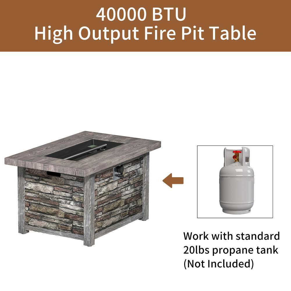 Clihome Outdoor Gray 43.5 in. Rectangular Propane Fire Pit with Waterproof Cover CL-F872-A