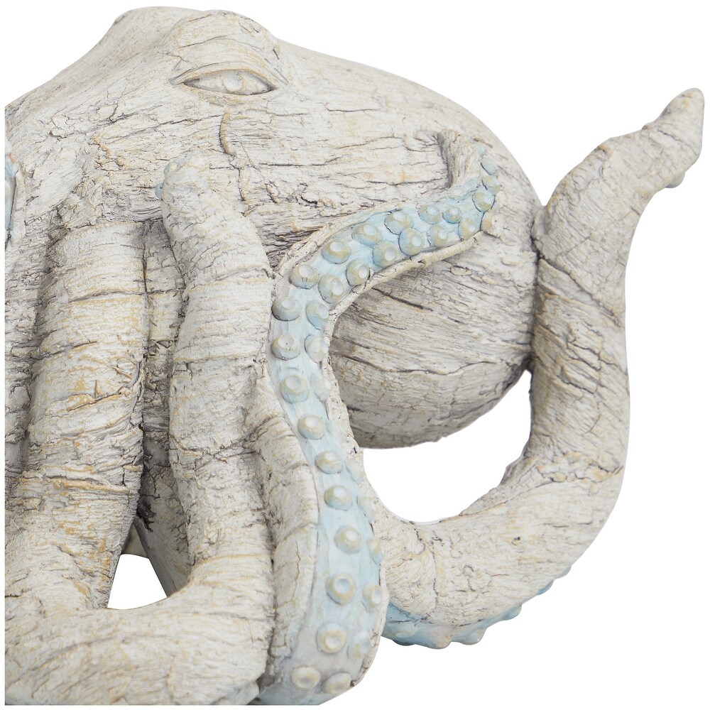 Beige Resin Textured Octopus Sculpture with Light Blue Tentacles
