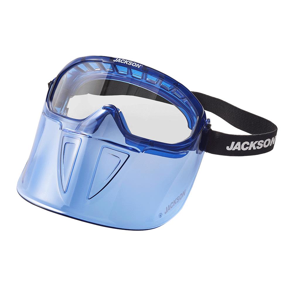 GPL500 Premium Goggle with Detachable Face Shield， Clear Lens， Anti-Fog Coating， Blue Frame