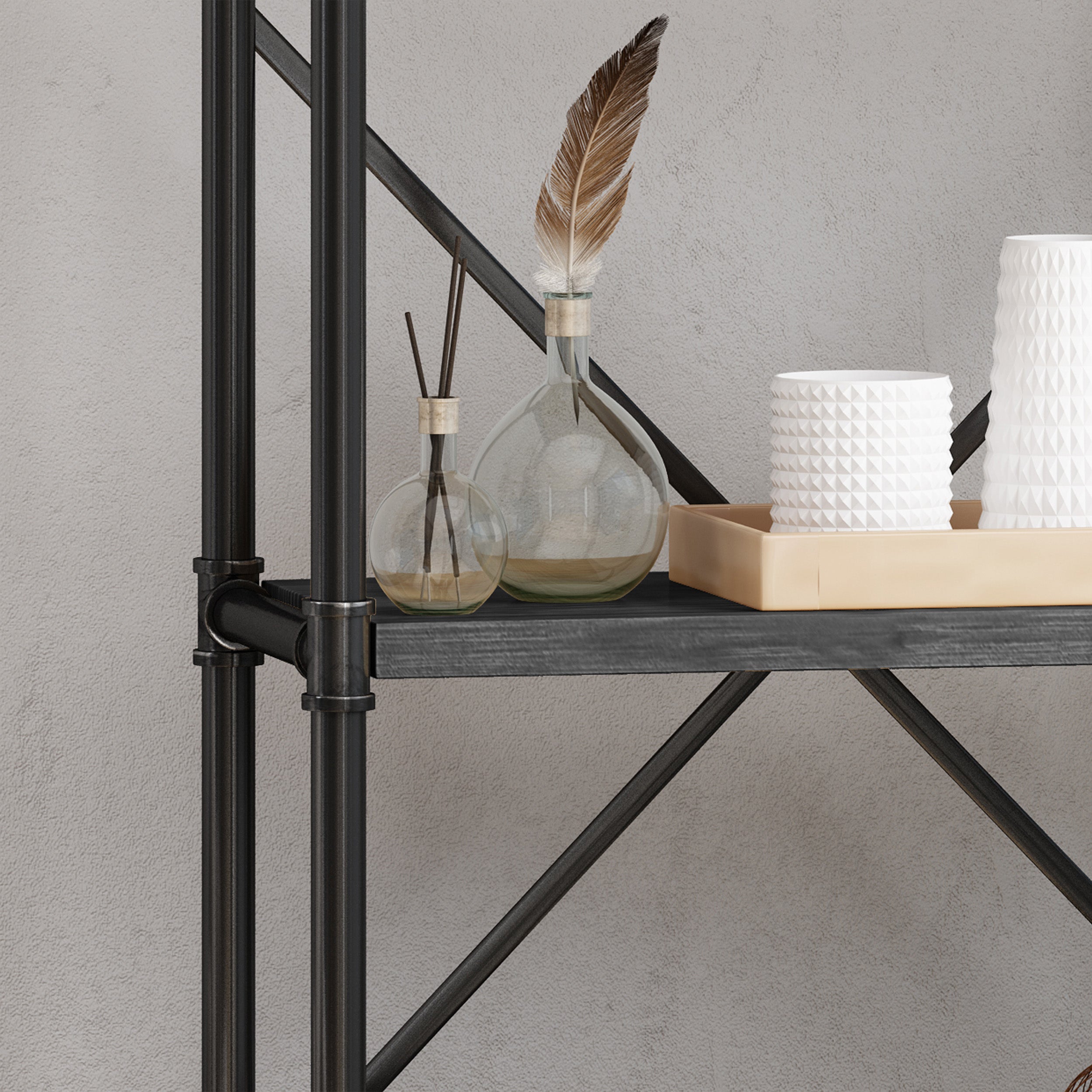 Astrid Industrial Pipe Design 4-Shelf Etagere Bookcase